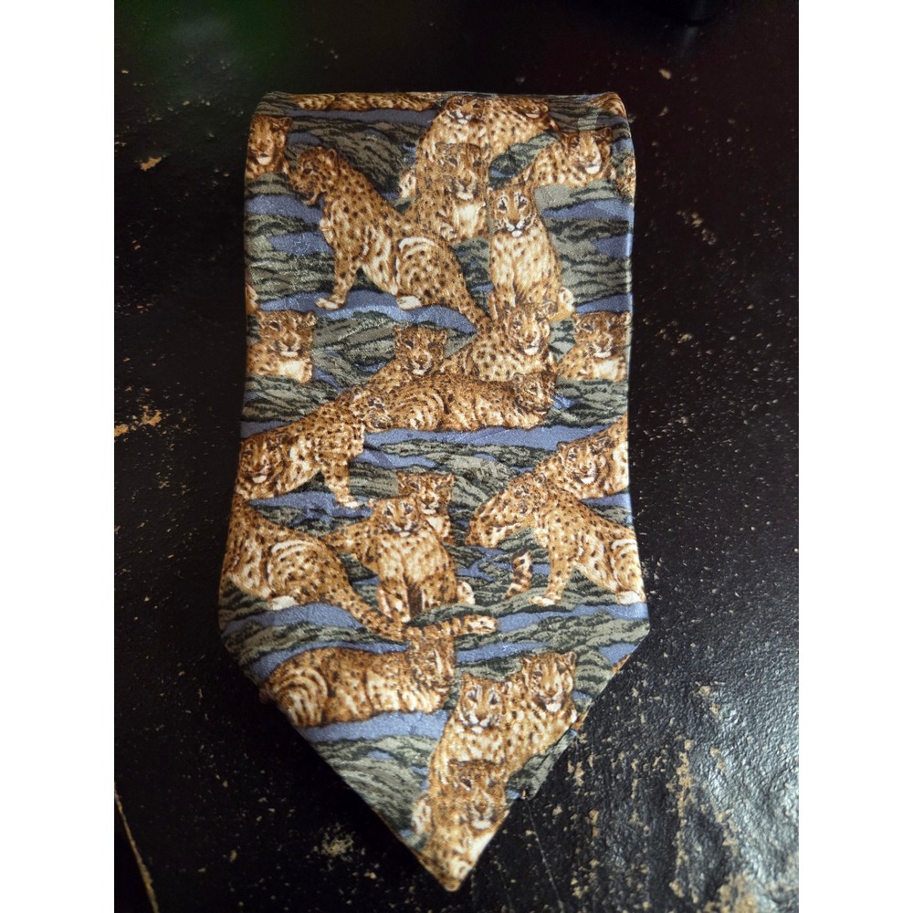 Endangered Species Mens Silk Tie‎ Leopard Cheetah Animal Print Brown USA Made
